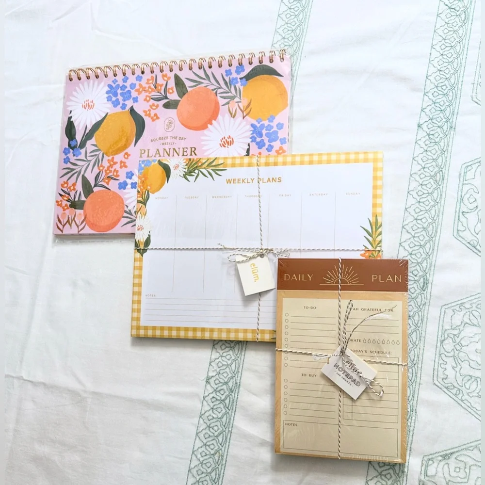 NWT Elūm Designs Stationery Planning Trio Set - Citrus Florals - Set of 3